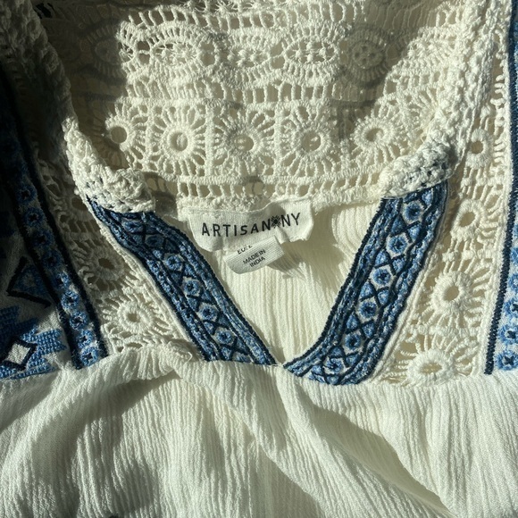 Artiasan Ny Womens Large White Embroidered 3/4 Sleeve Dress Knee Length - Picture 14 of 15